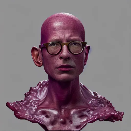 Image similar to wide shot, intricate hyper detailed ultra sharp, plum, plum shaped as face of jeff goldblum, material is!!! plum!!!, sharp focus, global illumination, oil painting, museum, masterpiece, vermeer, radiant light, alexandre ferra, irakli nadar, octane render, unreal engine, 4 k, ultra hd,