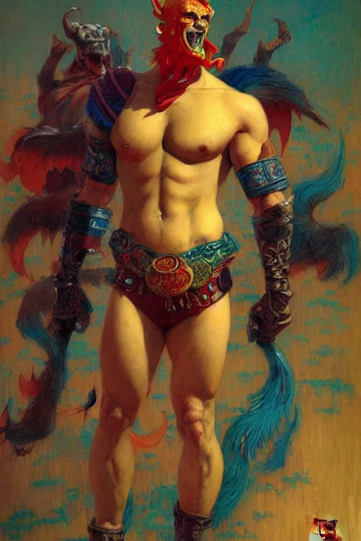 Image similar to monster, character design, tang dynasty, colorful, painting by gaston bussiere, craig mullins, j. c. leyendecker, tom of finland