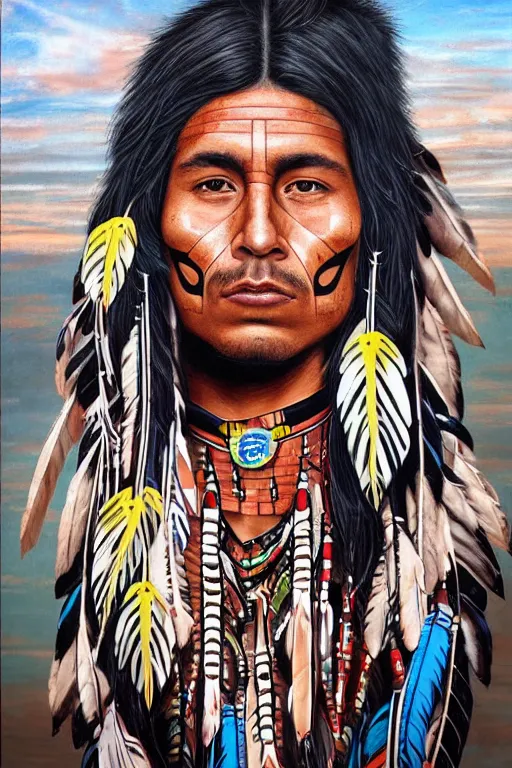 Prompt: thin native American Indian man in his early 30s, by Sandra Chevrier