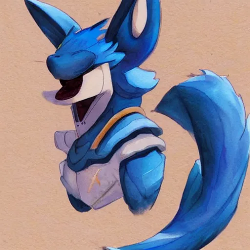 Image similar to lucario by loish, watercolor, highly detailed, artstation