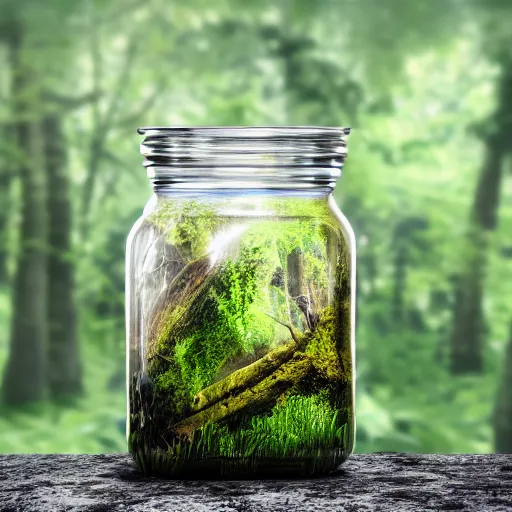 Prompt: waterfall in a jar, 4k detailed hyperrealistic photography, 8k