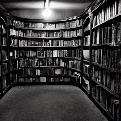 Image similar to a gloomy shadowy midnight crypt room full of darkness with bookshelves. contrast:0, brightness:0. tags: chiaroscuro, darkframe, gothic. Low contrast, dim. This is a dim image.