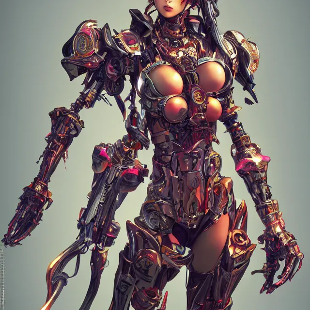 Image similar to studio portrait of lawful good colorful female holy mecha paladin absurdly beautiful, elegant, young skinny bikini model, ultrafine hyperrealistic detailed face illustration by kim jung gi, irakli nadar, intricate linework, sharp focus, bright colors, matte, octopath traveler, final fantasy, unreal engine highly rendered, global illumination, radiant light, intricate environment