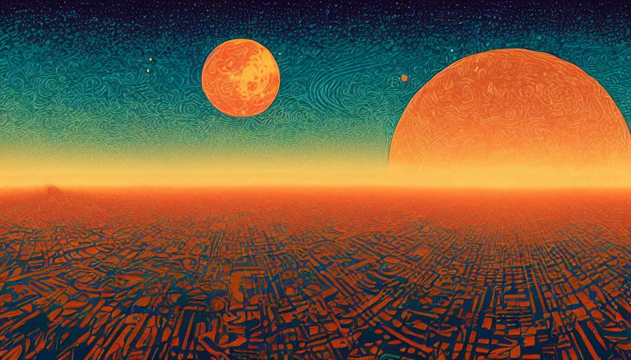 Image similar to harvest moon floating on cosmic maelstrom sky at sunset, futurism, dan mumford, victo ngai, kilian eng, da vinci, josan gonzalez