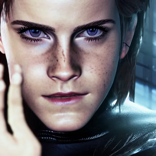 Prompt: Emma Watson as a Metal Gear Solid Villain 2005 JRPG cinema 4d render, Ray tracing reflection, natural lighting, Unreal Engine award winning photography