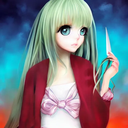 Image similar to portrait of a cute girl holding a scissors, anime digital art,