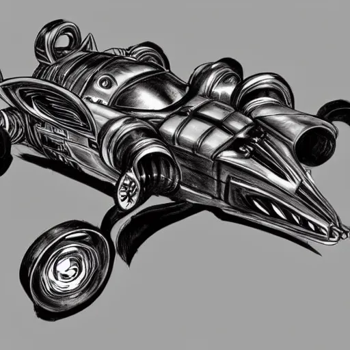 Prompt: steampunk batmobile concept sketch