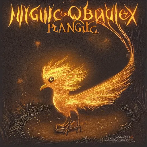 Prompt: An image of a cute adorable fledgling phoenix frets as it studies the magic booklet. Small embers fall softly from its wings and singe the hard oak table. A darkness surrounds, and the murky depths of library hide an ominous threat. The glow from the flames illuminates. The image was cgi, and is very impressive. The image is a 3D three dimensional image, and employs shaders and advanced techniques in order to capture the glow and the magic present in the image