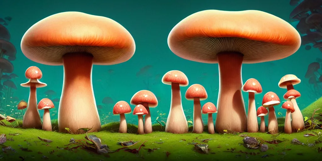 Prompt: 360 degree equirectangular, anthropomorphic mushroom family portrait, Art Deco nature, fantasy, Pixar cute character design, intricate art deco mushroom patterns, elegant, sharp focus, art by Artgerm and beeple and Greg Rutkowski and WLOP, 360 degree equirectangular, 360 monoscopic equirectangular