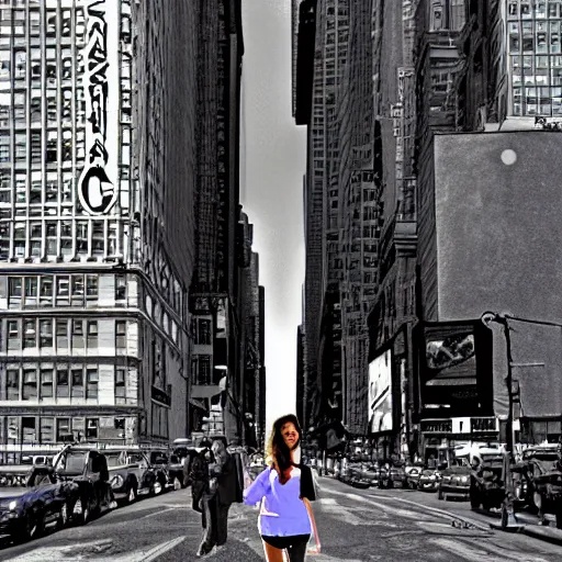 Prompt: giantess walking through new York, digital art