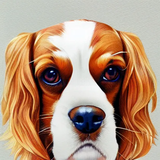 Image similar to a cavalier king charles spaniel who is really bored, tired, lying on the floor, art by artgerm