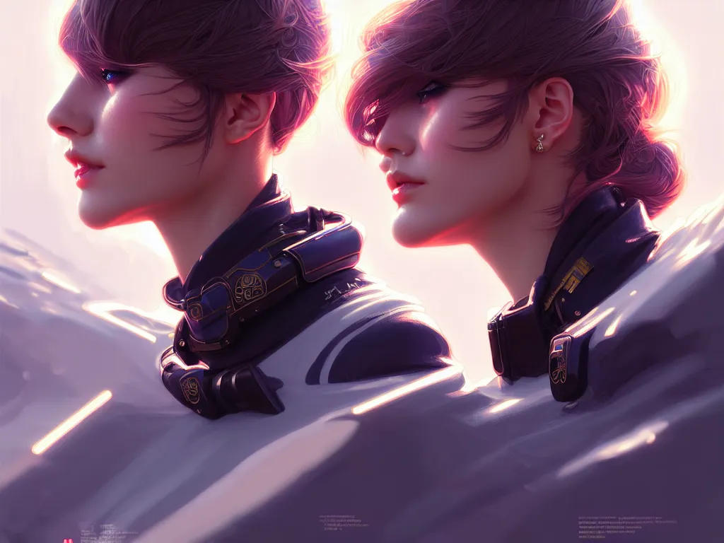 Image similar to portrait futuristic police uniform girl, at future neon light usa rooftop, ssci - fi and fantasy, intricate and very very beautiful and elegant, highly detailed, digital painting, artstation, concept art, smooth and sharp focus, illustration, art by tan zi and ayanamikodon and alphonse mucha and wlop