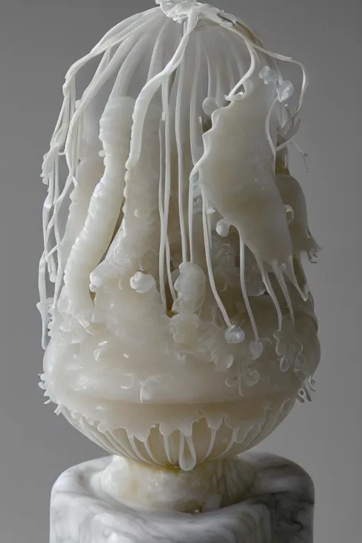 Prompt: a beautifully carved intricate marble statue of a jellyfish