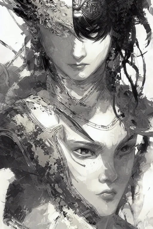 Image similar to portrait of anime woman warrior, pen and ink, intricate line drawings, by craig mullins, ruan jia, kentaro miura, greg rutkowski, loundraw