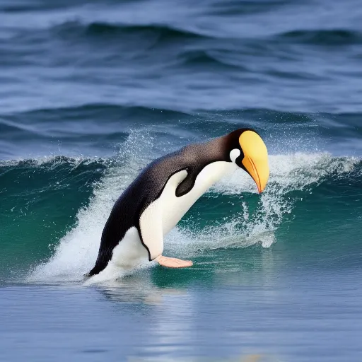 Prompt: Penguin surfing