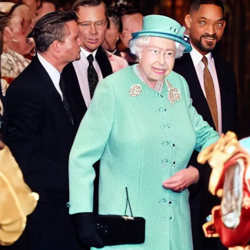 Image similar to Queen Elizabeth slapping Will Smith