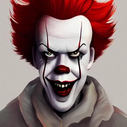 Image similar to Stephen King as Pennywise, it really looks like a charicature of stephen king, ambient lighting, 4k, anime key visual, lois van baarle, ilya kuvshinov, rossdraws, artstation