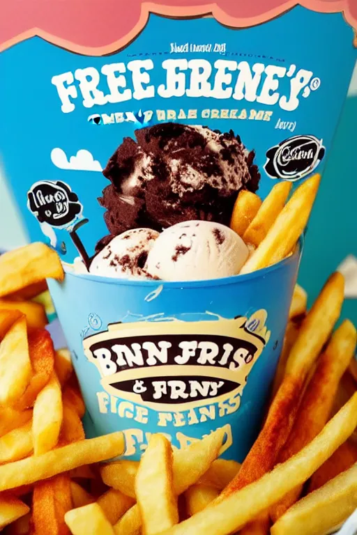 Image similar to french fries flavoured ben and jerry's ice cream, product photo, professional