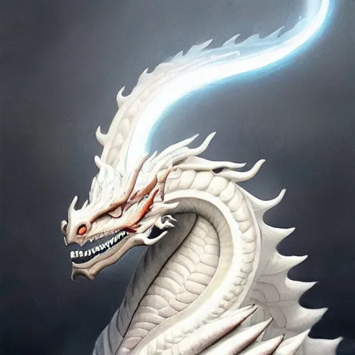Image similar to Perfectly-centered portrait-photograph of a real life godly dragon with shining completely white eyes from heaven, lifelike, super highly detailed, professional digital painting, artstation, concept art, Unreal Engine 5, Photorealism, HD quality, 8k resolution, cinema 4d, 3D, beautiful, cinematic, art by artgerm and greg rutkowski and alphonse mucha and loish and WLOP