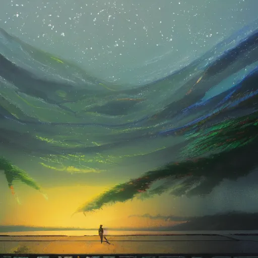 Image similar to disco diffusion painting of a landscape by makoto shinkai, masterpiece, contest award winner