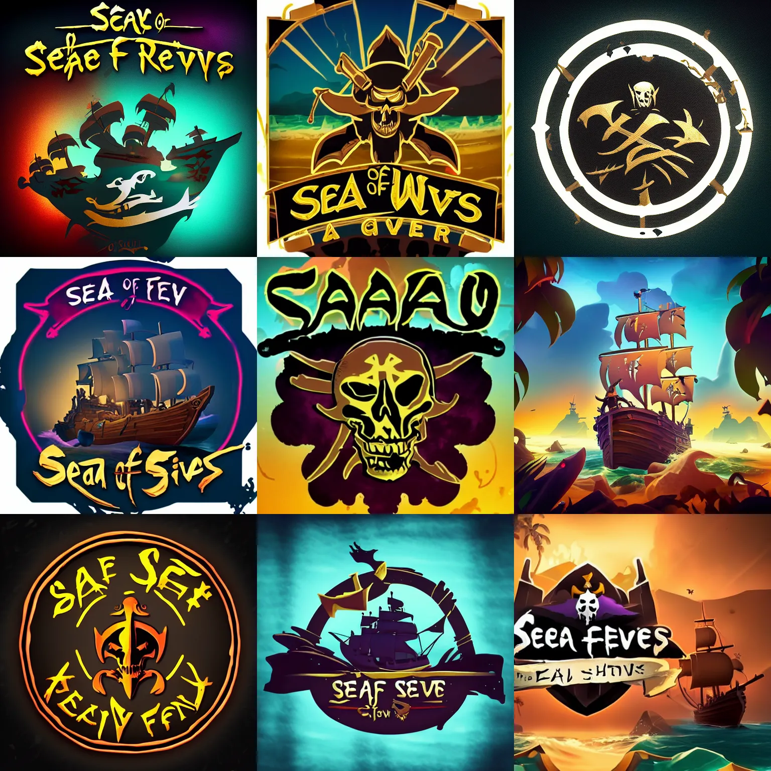 Prompt: sea of thieves game logo, centred, neon, low detailed