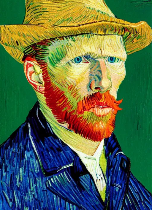 Prompt: lifelike oil painting self - portrait of van gogh wearing a fedora