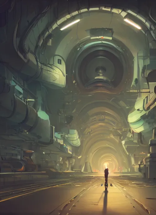 Image similar to underground futuristic tunnel, nuclear powered, detailed, futuristic, cory loftis, james gilleard, atey ghailan, makoto shinkai, goro fujita, studio ghibli, rim light, exquisite lighting, clear focus, very coherent, plain background