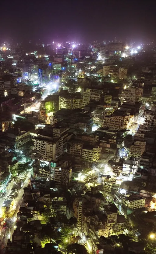 Image similar to futuristic dhaka city capital of bangladesh editorial photograph, dark lighting, glowing screens