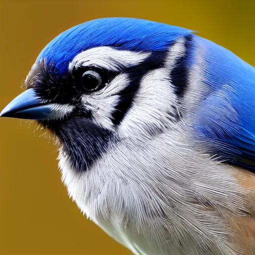 Prompt: 4 k photograph of a blue jay wearing headphones