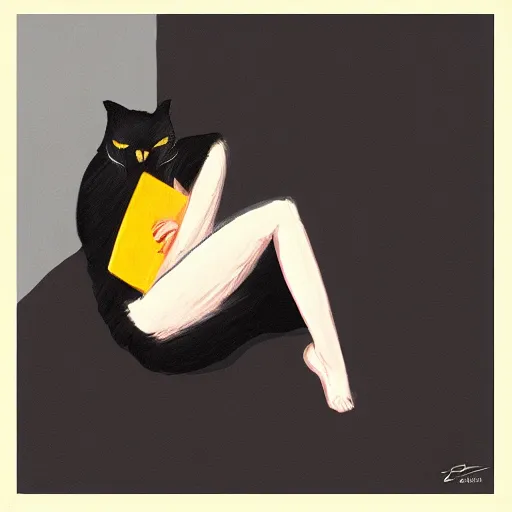 Prompt: black cat resting between yellow cushions, portrait, trending on artstation