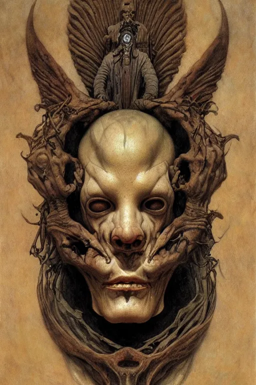 Image similar to funeral mask by wayne barlowe, gustav moreau, goward,  Gaston Bussiere and roberto ferri, santiago caruso, and austin osman spare, ((((occult art))))