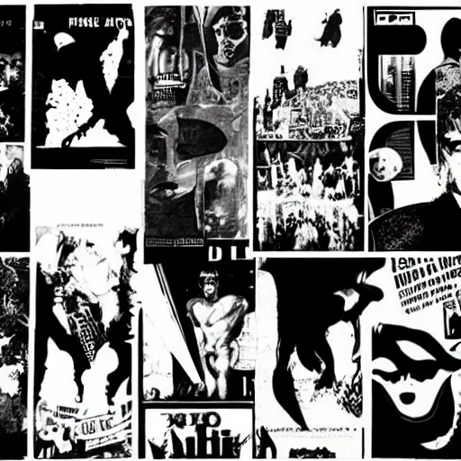 Image similar to collage, frank Miller, black and white