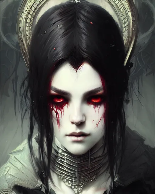 Image similar to dark vampire, character portrait, concept art, intricate details, highly detailed by greg rutkowski, ilya kuvshinov and gustave dore, wenjun lin,