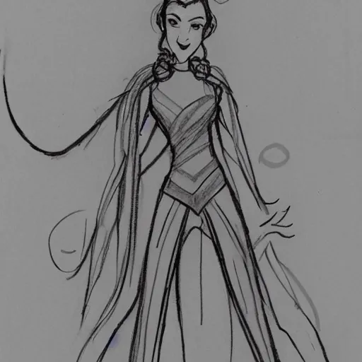 Image similar to milt kahl sketch of victoria justice with tendrils hair style as princess padme from star wars episode 3