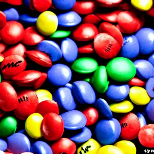 Image similar to eminem's face in a bowl of m & ms, high detail