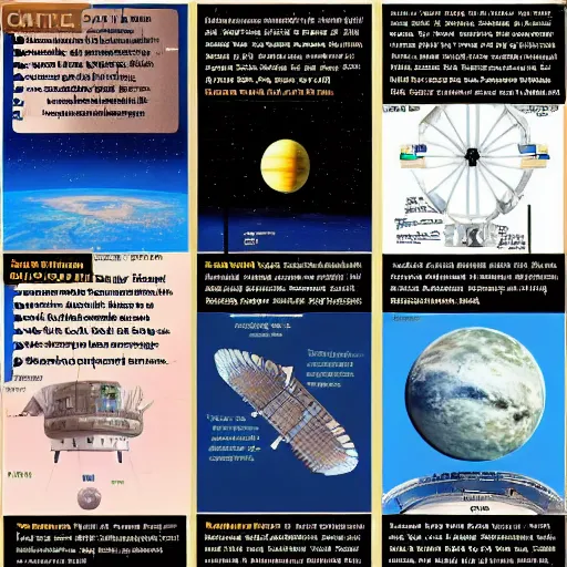 Prompt: a timeline with space stations and wonder