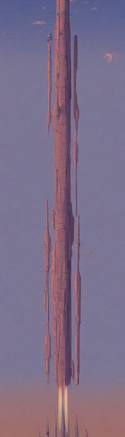 Image similar to an original jean giraud and beeple digital art masterpiece of a giant rocket