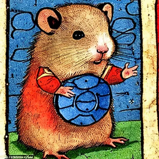 Prompt: Miniature giant space hamster depicted in the medieval history book