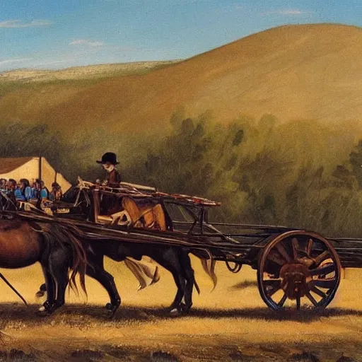 Image similar to long wagon train, western art