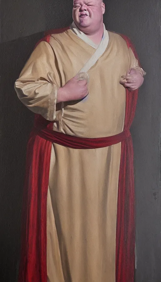 Prompt: a detailed classical portrait painting of Baron Harkonnen in a ceremonial robe, strong lighting, by Cesar Santos, oil on canvas