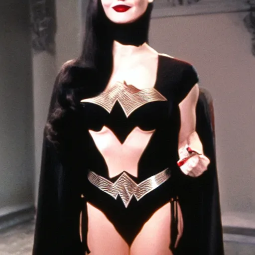 Prompt: Morticia Addams as Wonder woman