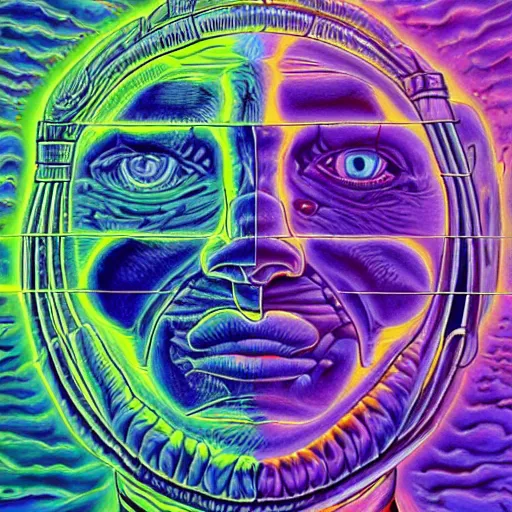 Image similar to joe biden fighting climate change by alex grey blue green purple color palette very detailed clear focus