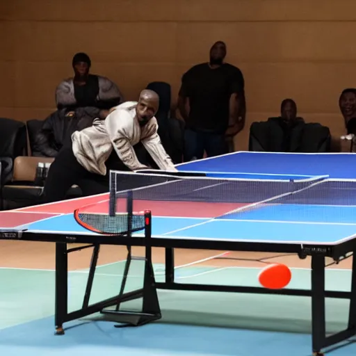 Image similar to kanye west playing table tennis against a clone of himself