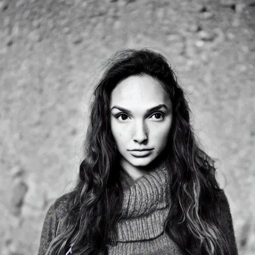 Image similar to a masterpiece portrait photo of a beautiful young woman who looks like an eskimo gal gadot, symmetrical face, random background scene