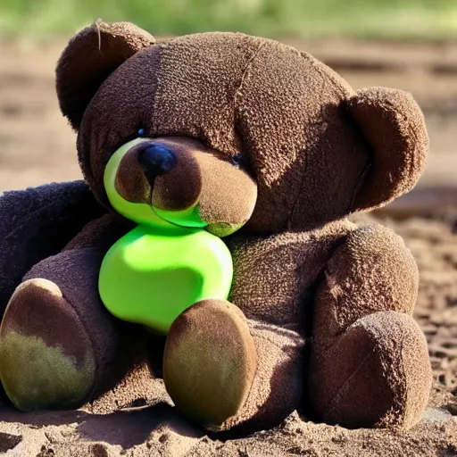 Image similar to Teddy Bear made of slime, inviting clay mud, slick and slimy, warm and yielding