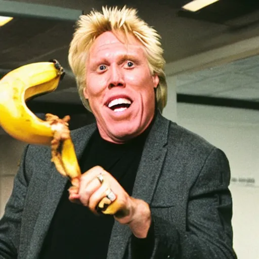 Image similar to gary busey slipping on a banana peel