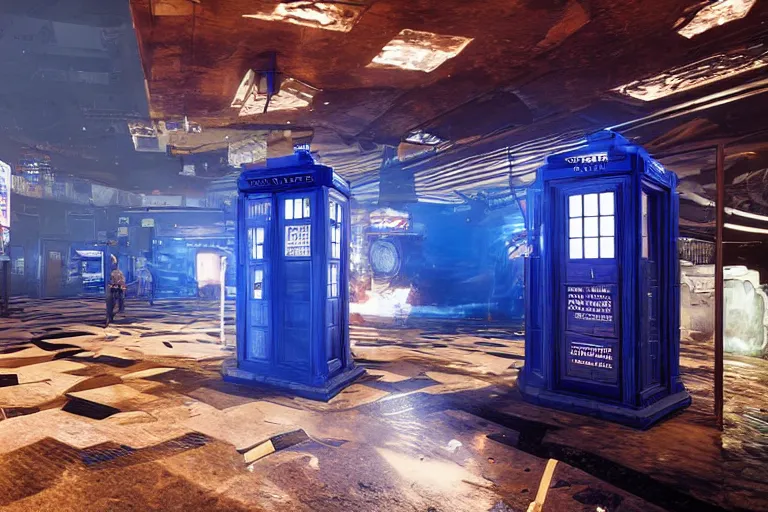 Image similar to tardis in cyberpunk 2 0 7 7