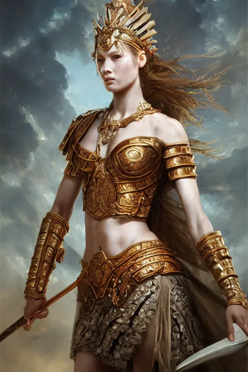 Image similar to a masterpiece ultrarealistic ultradetailed portrait of a very beautiful warrior queen, baroque renaissance. medium shot, intricate, elegant, by stanley artgerm lau, wlop, rossdraws, james jean, andrei riabovitchev, marc simonetti, light by julie bell, porcelain skin. global illumination. vfx