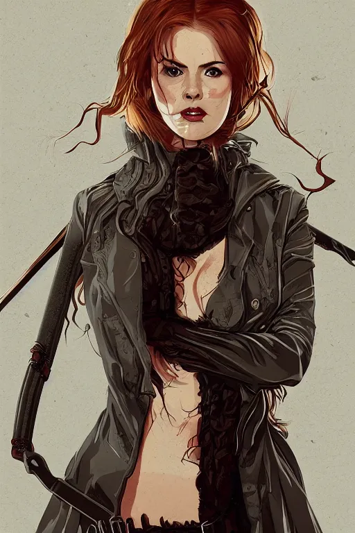 Prompt: isla fisher in sleepy hollow, full body, big two toned eyes, teeth gritted, horror, intricate details, cinematic, epic, realistic, anatomy, tomer hanuka, uplight, artstation, photorealistic, scary