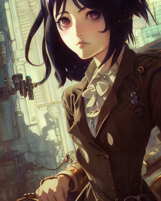 Image similar to portrait Anime Girl steampunk, pretty face, realistic shaded, fine details. Bioshock steampunk realistic shaded lighting by katsuhiro otomo ghost-in-the-shell, magali villeneuve, artgerm, rutkowski Jeremy Lipkin and Giuseppe Dangelico Pino and Michael Garmash and Rob Rey